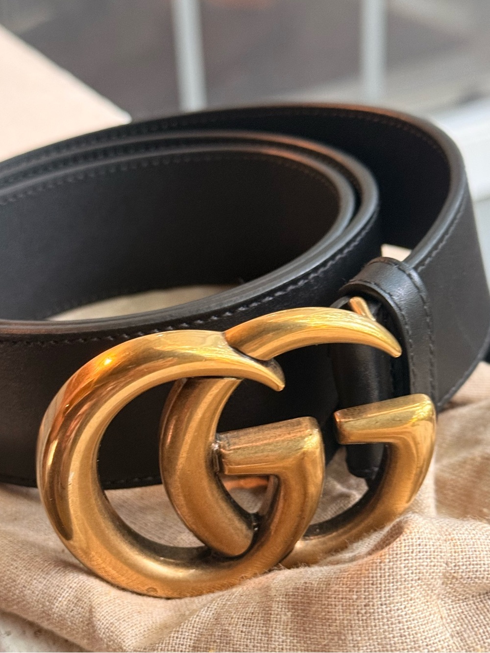 Gucci Black Leather Belt with Gold Double G Buckle